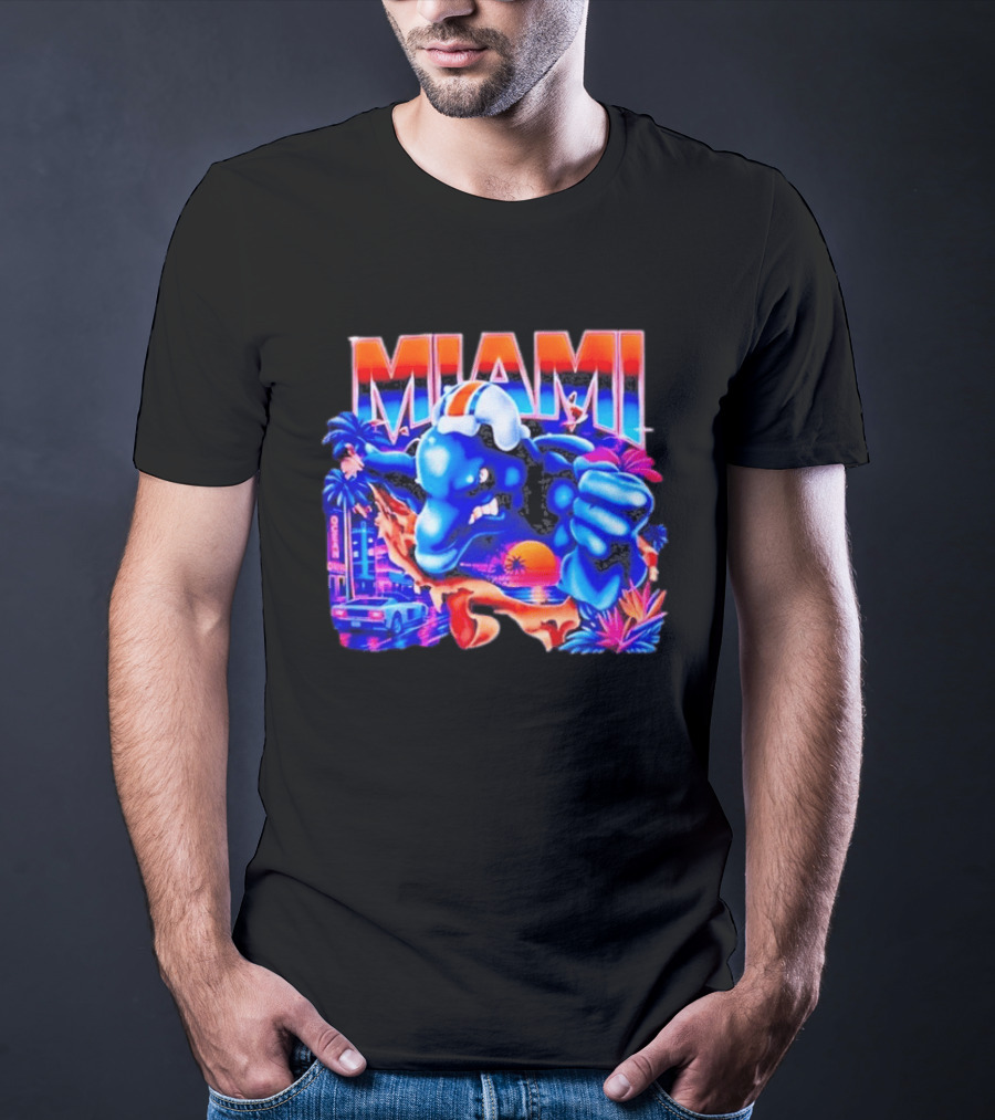 Miami Dolphins Rare Nutmeg Vintage Neon Miami Vice T-Shirt