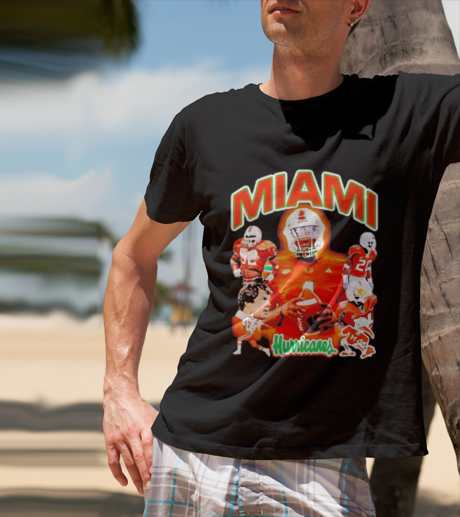 Miami Hurricanes Football Players Collage With Iconic Team Spirit T-Shirt