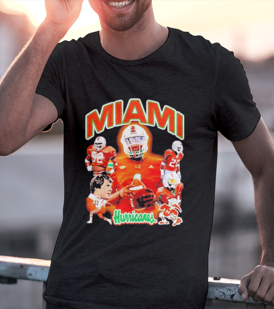 Miami Hurricanes Football Players Collage With Iconic Team Spirit T-Shirt