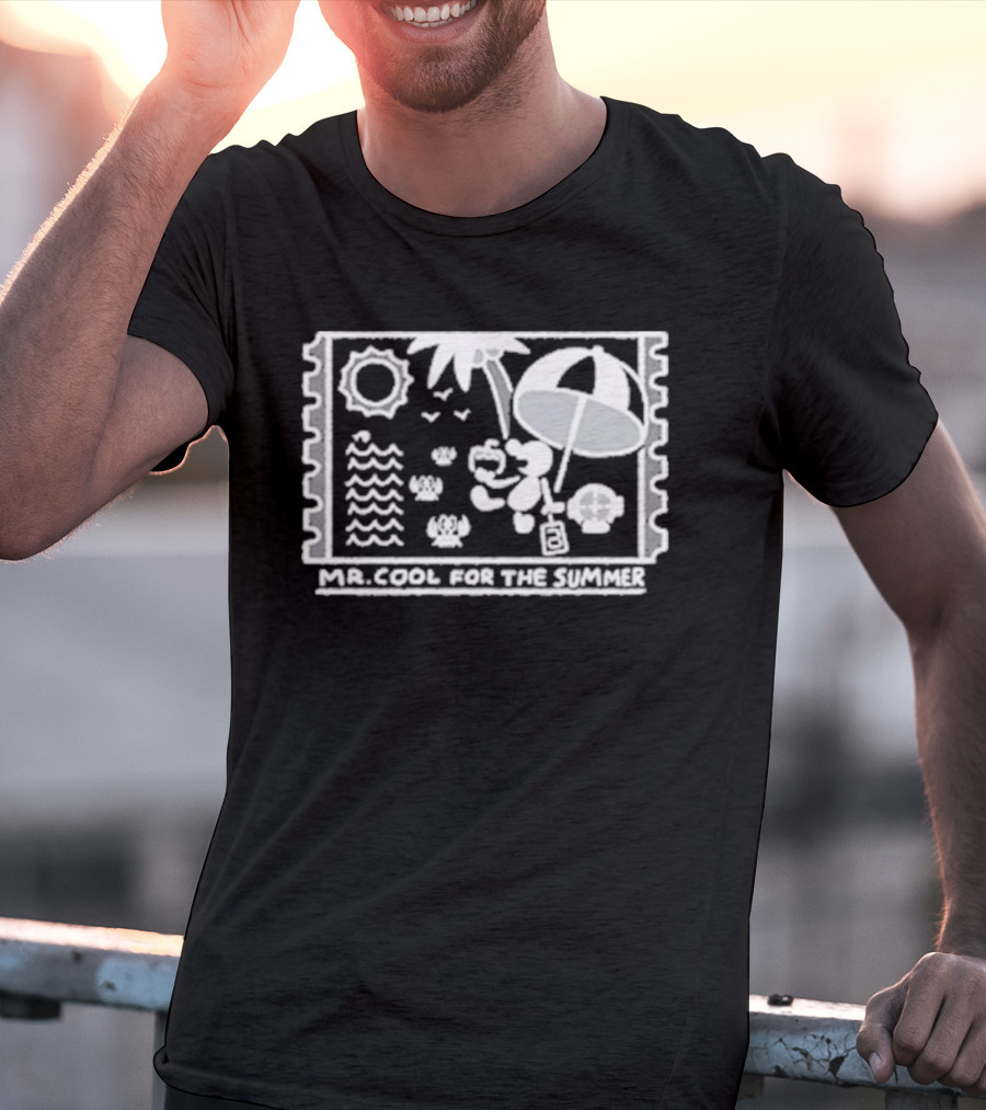 Mr. Cool For The Summer Beach Vibes Stamp Palm Tree Umbrella Sun T-Shirt