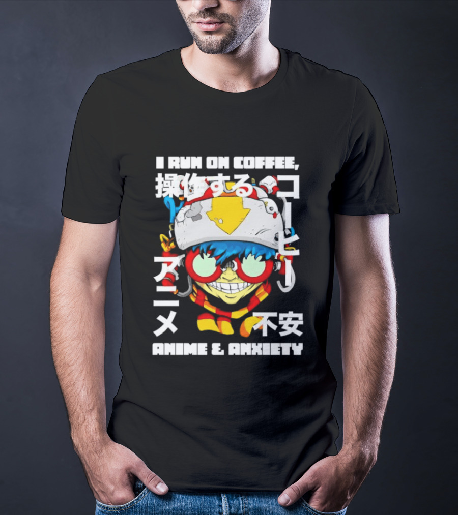 I Run On Coffee Anime And Anxiety Colorful T-Shirt