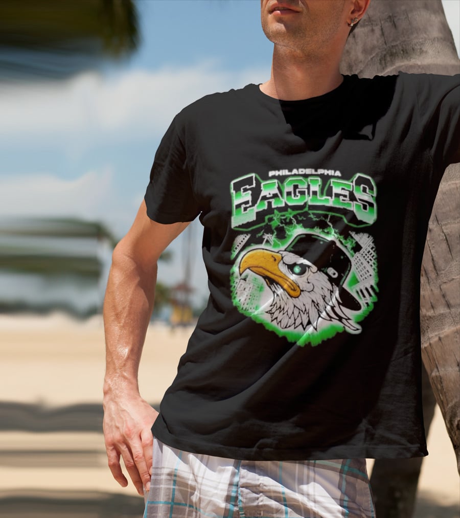 Philadelphia Eagles Mascot With Baseball Cap And City Skyline T-Shirt