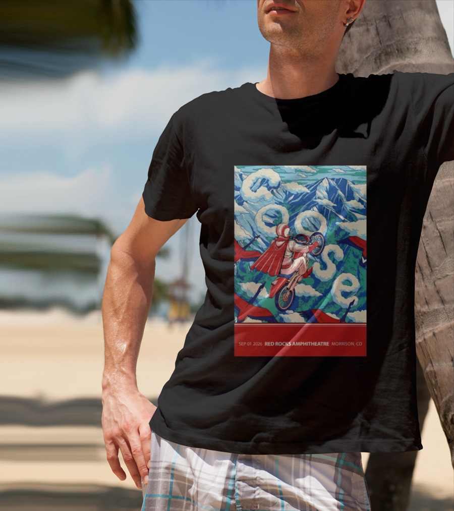 Sep 01 2026 Goose Red Rocks Amphitheatre Morrison CO Tour Motorcycle And Birds T-Shirt