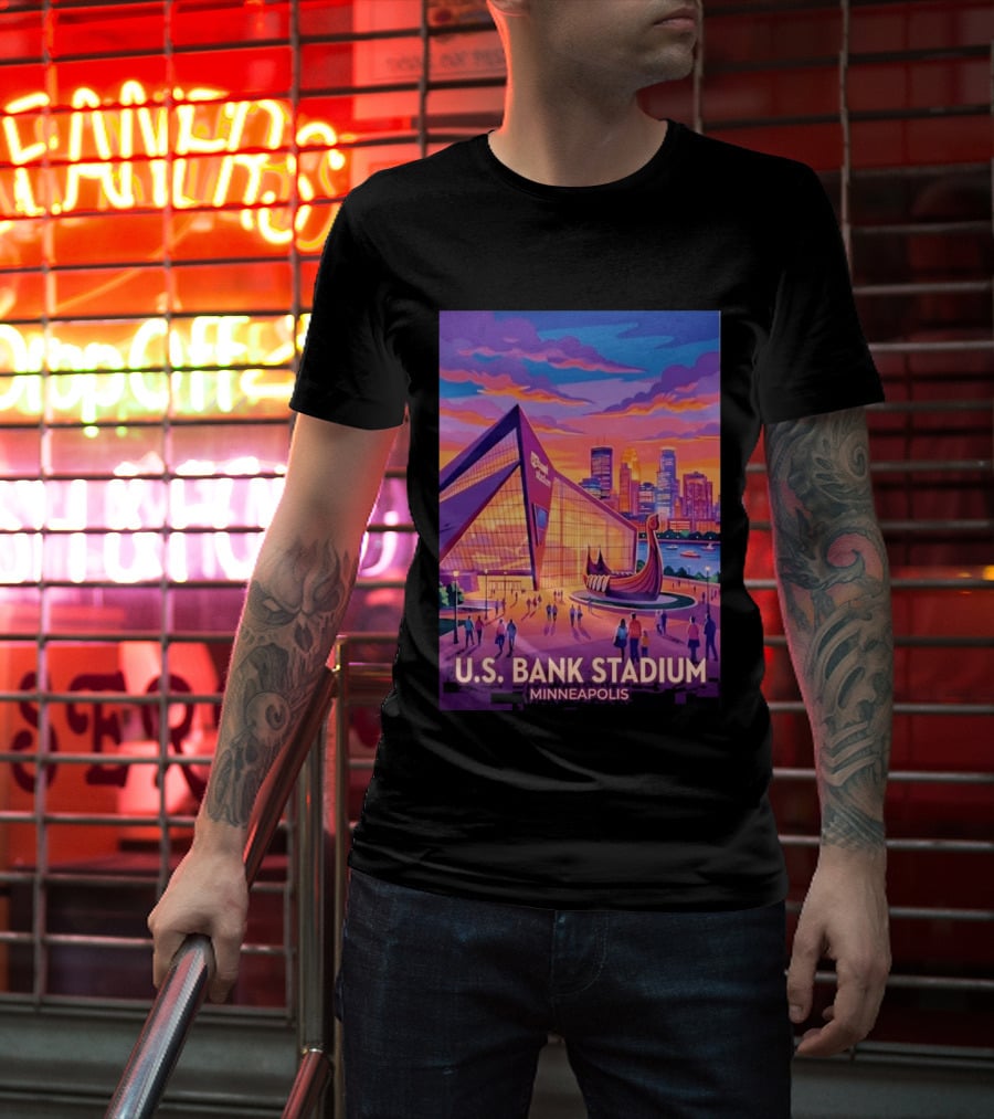 U.S. Bank Stadium Minneapolis Skyline Viking Boat Minnesota T-Shirt