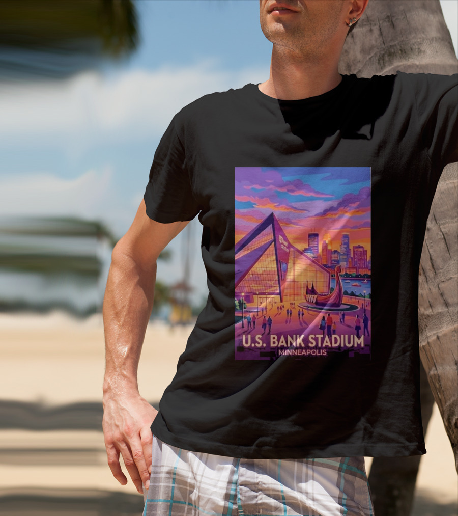 U.S. Bank Stadium Minneapolis Skyline Viking Boat Minnesota T-Shirt