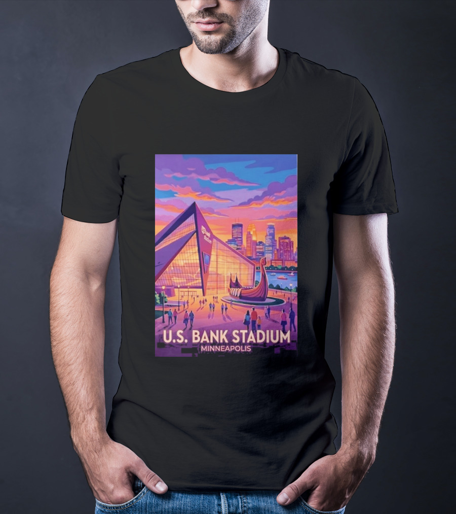 U.S. Bank Stadium Minneapolis Skyline Viking Boat Minnesota T-Shirt
