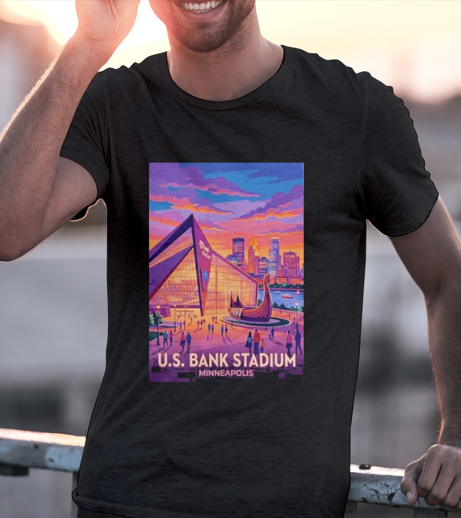 U.S. Bank Stadium Minneapolis Skyline Viking Boat Minnesota T-Shirt