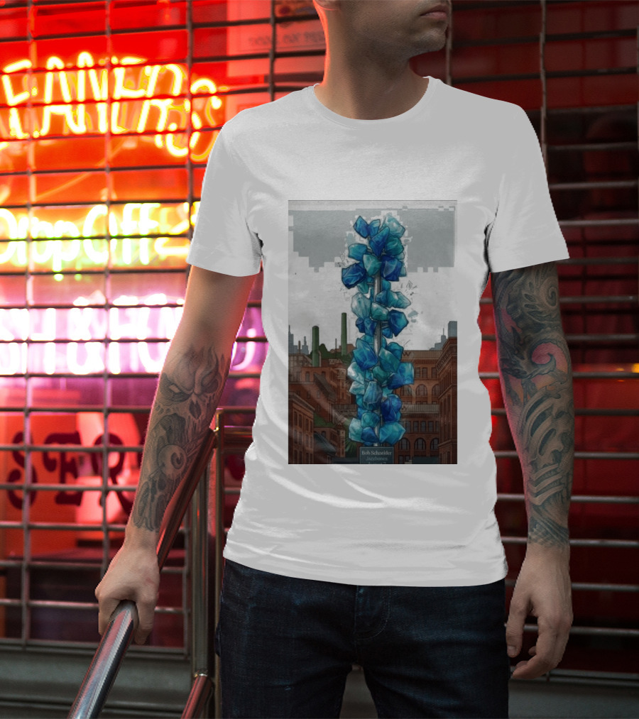 Bob Schneider Jazzbones Tacoma Washington August 7 2026 Blue Crystal Cityscape T-Shirt
