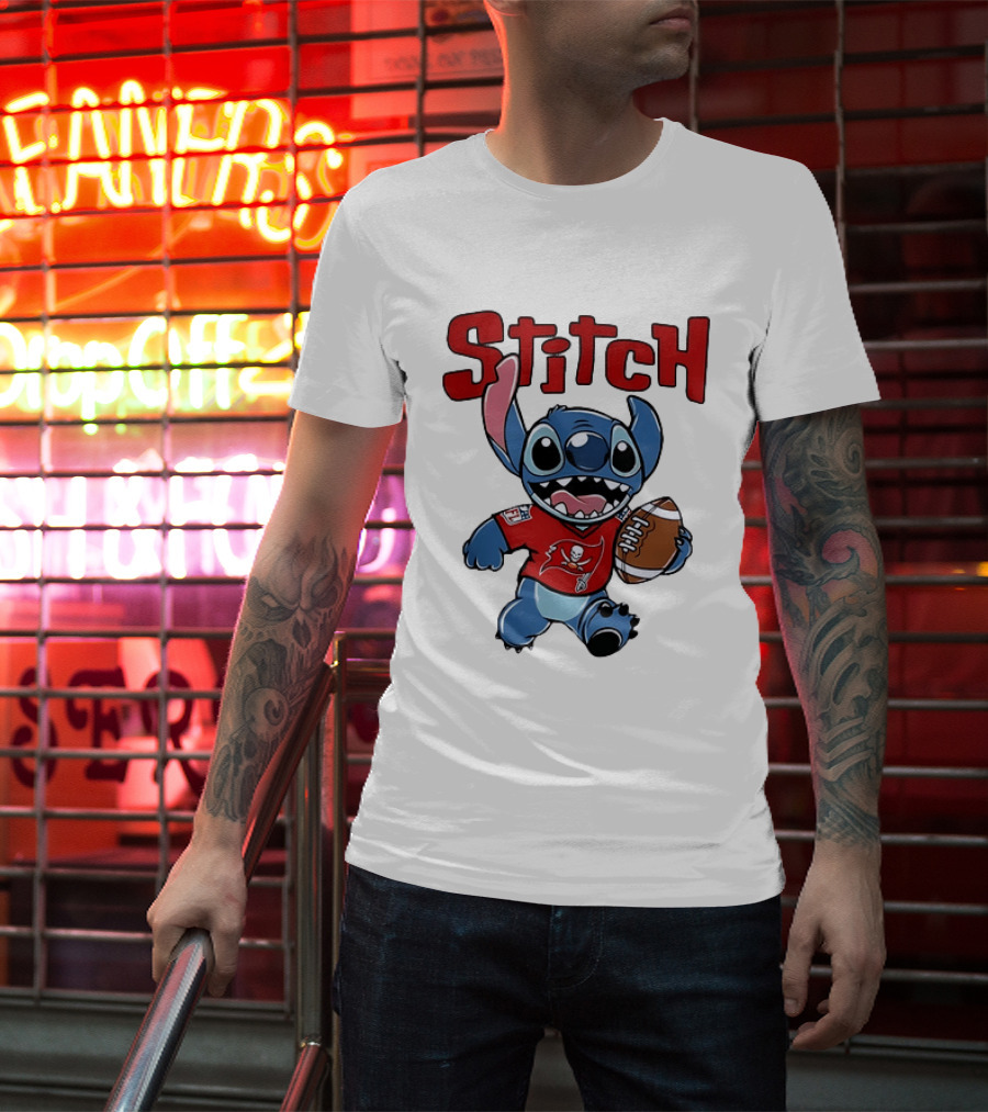Stitch Tampa Bay Buccaneers Football Character Wearing Team Jersey T-Shirt