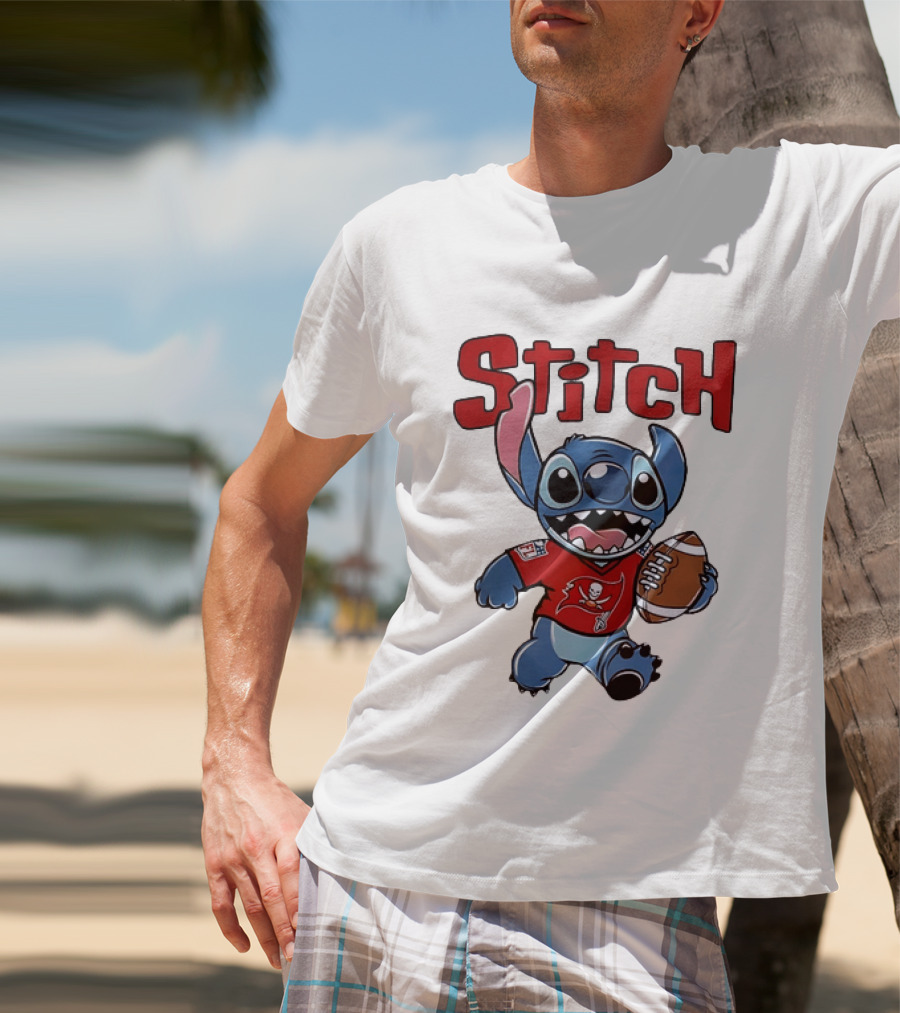 Stitch Tampa Bay Buccaneers Football Character Wearing Team Jersey T-Shirt