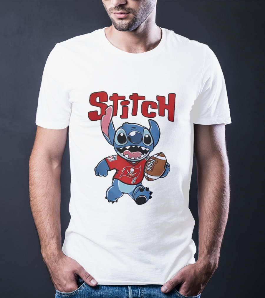 Stitch Tampa Bay Buccaneers Football Character Wearing Team Jersey T-Shirt