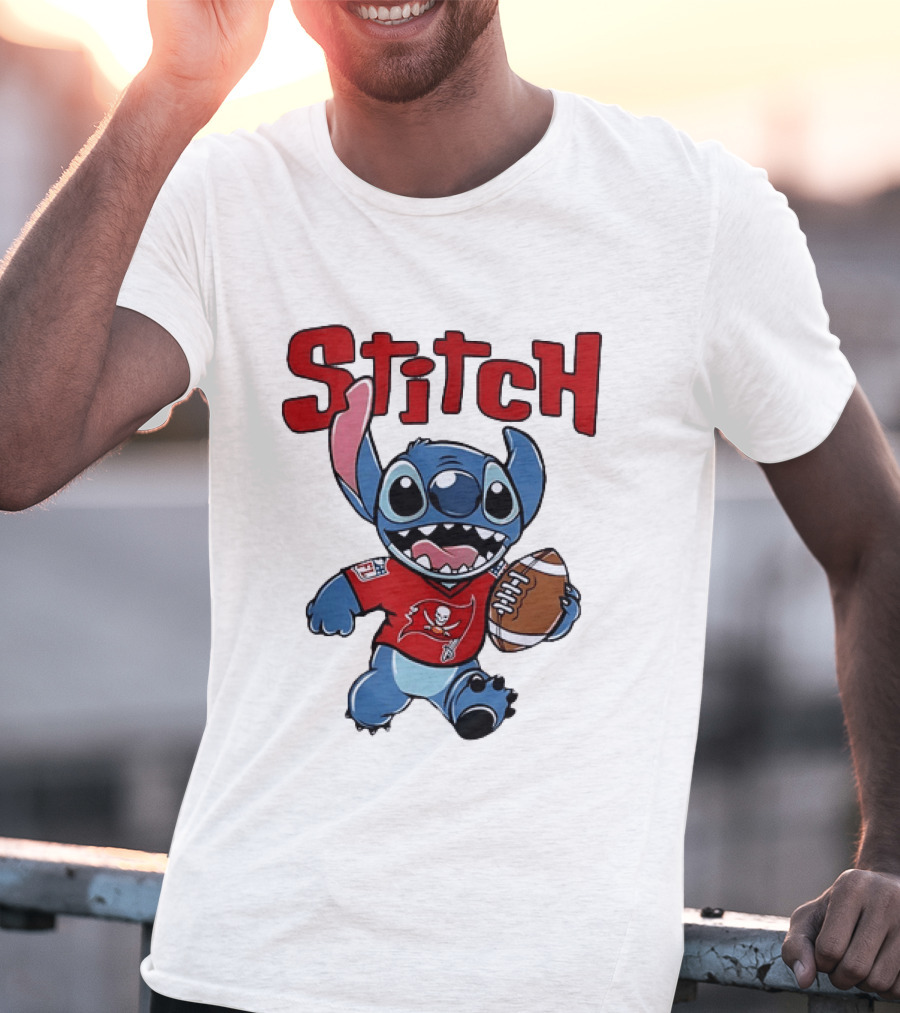 Stitch Tampa Bay Buccaneers Football Character Wearing Team Jersey T-Shirt
