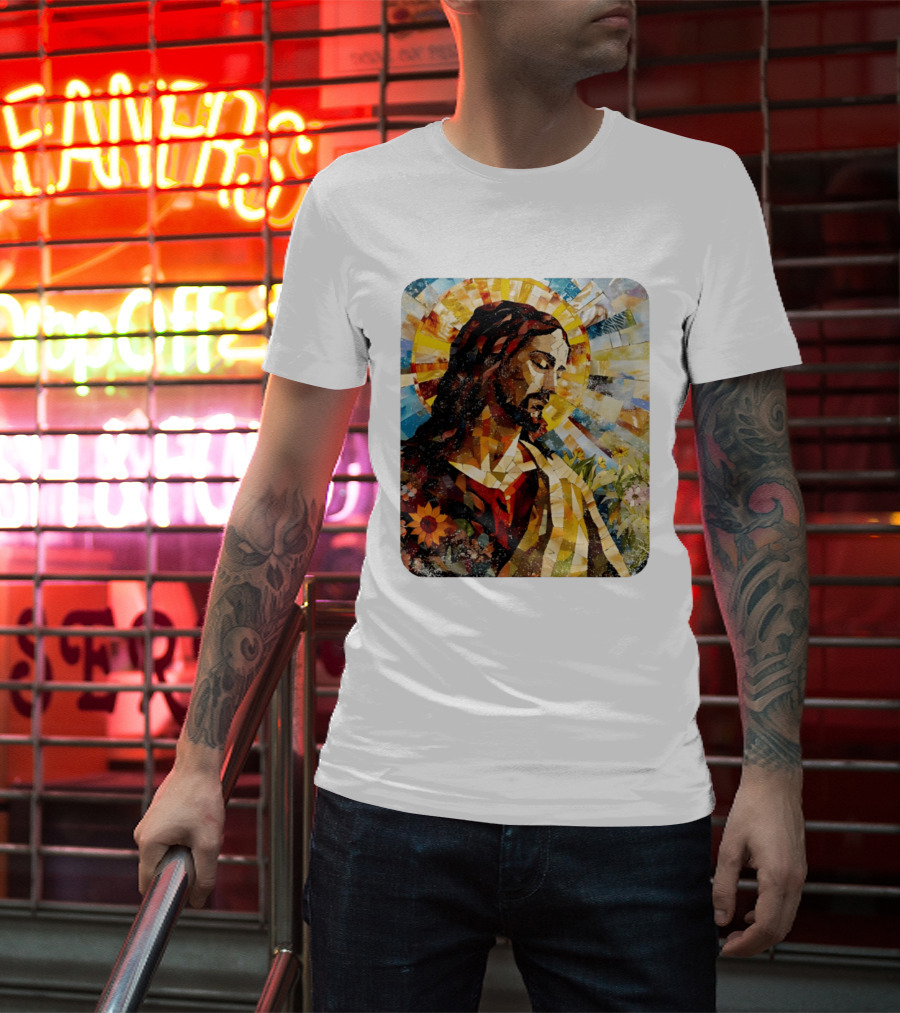 Jesus Christ Mosaic Sunflower Christian Religious T-Shirt