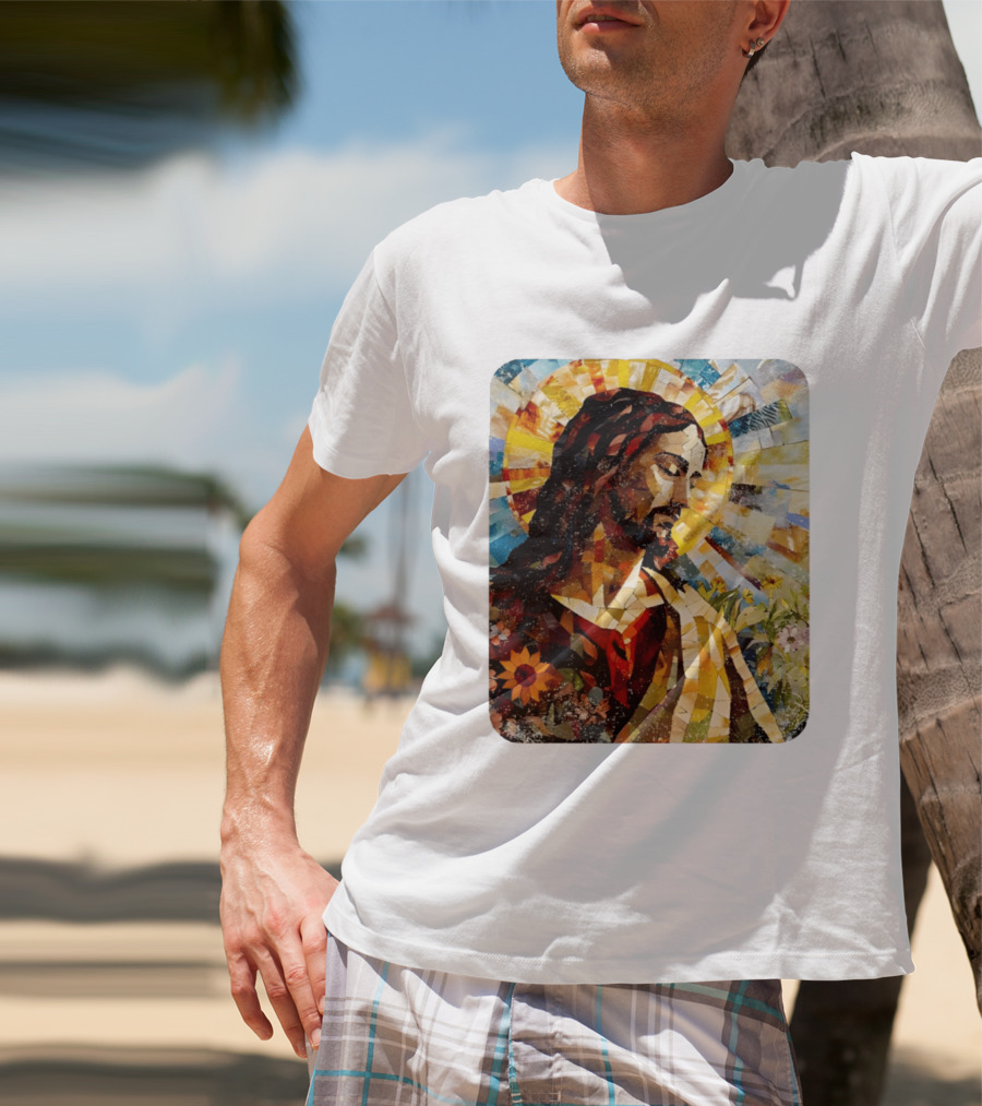 Jesus Christ Mosaic Sunflower Christian Religious T-Shirt