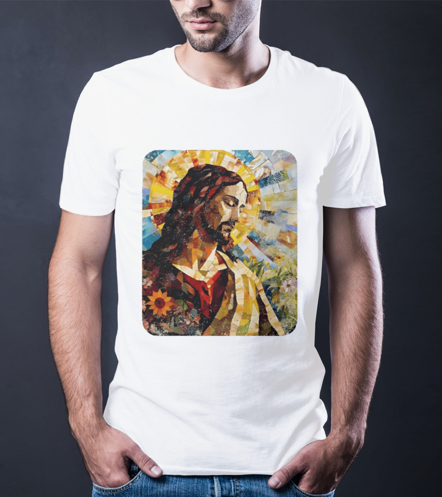 Jesus Christ Mosaic Sunflower Christian Religious T-Shirt