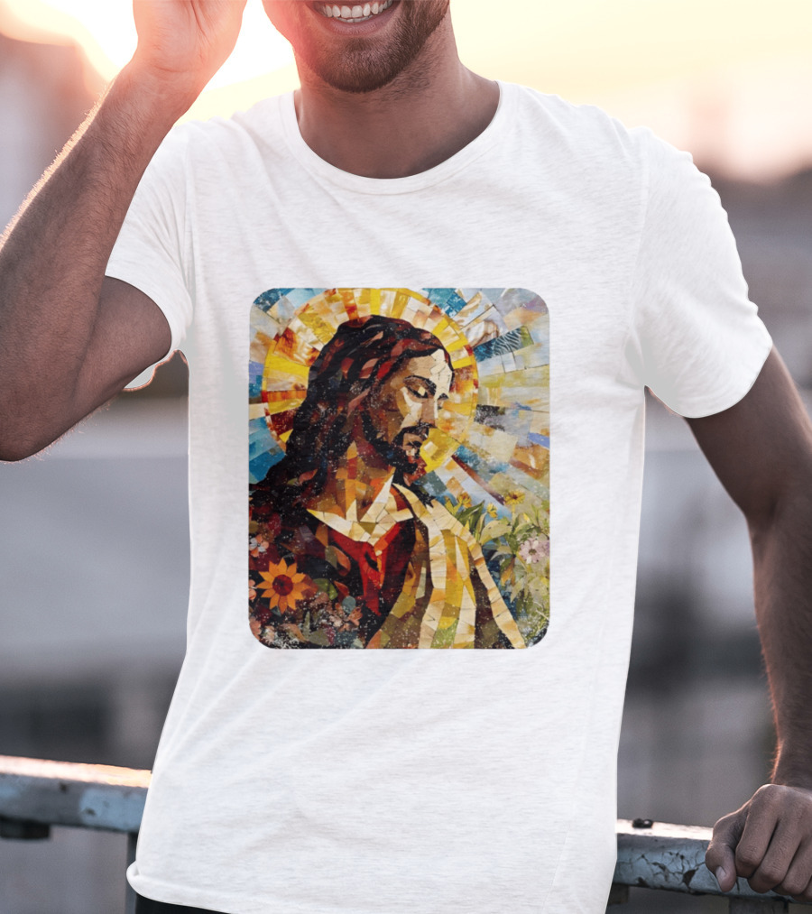 Jesus Christ Mosaic Sunflower Christian Religious T-Shirt