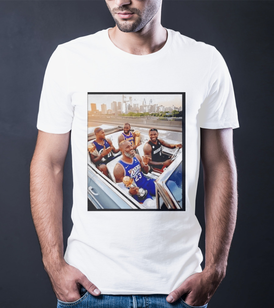 Lebron James Lakers Cavaliers Heat Champions Trophies Parade T-Shirt