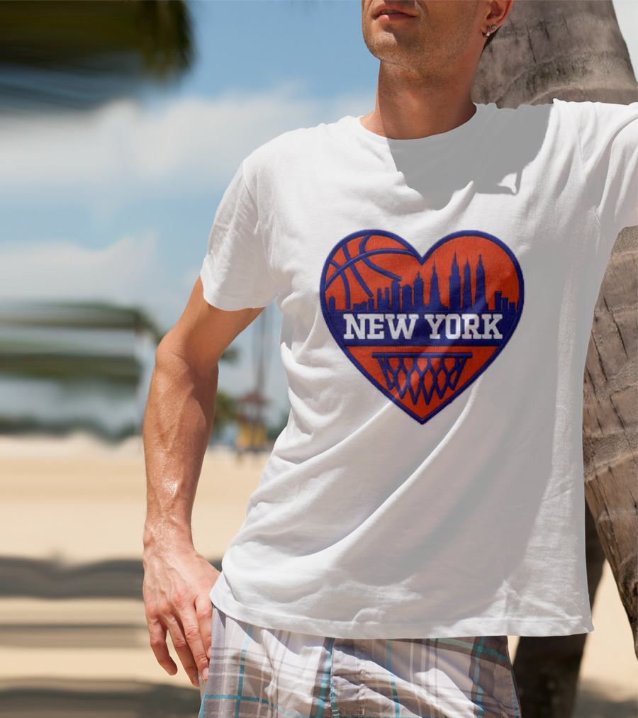 New York Knicks Heart Skyline Basketball Hoop T-Shirt