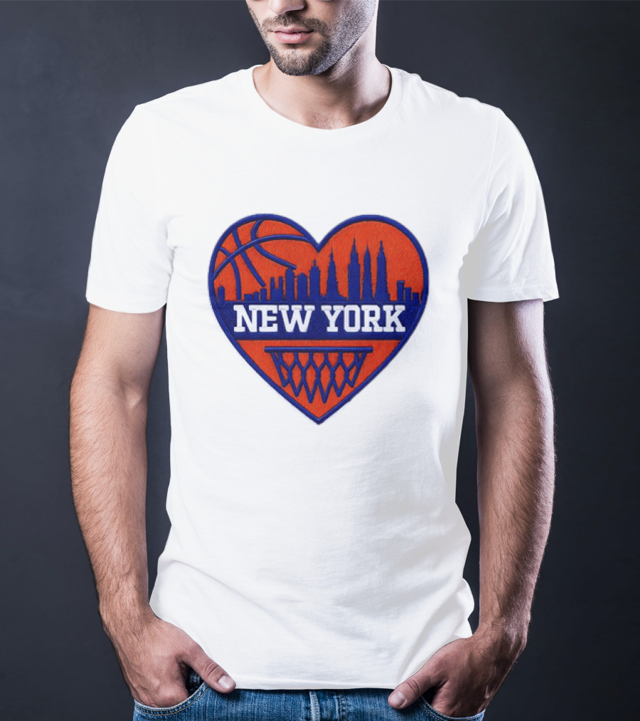 New York Knicks Heart Skyline Basketball Hoop T-Shirt