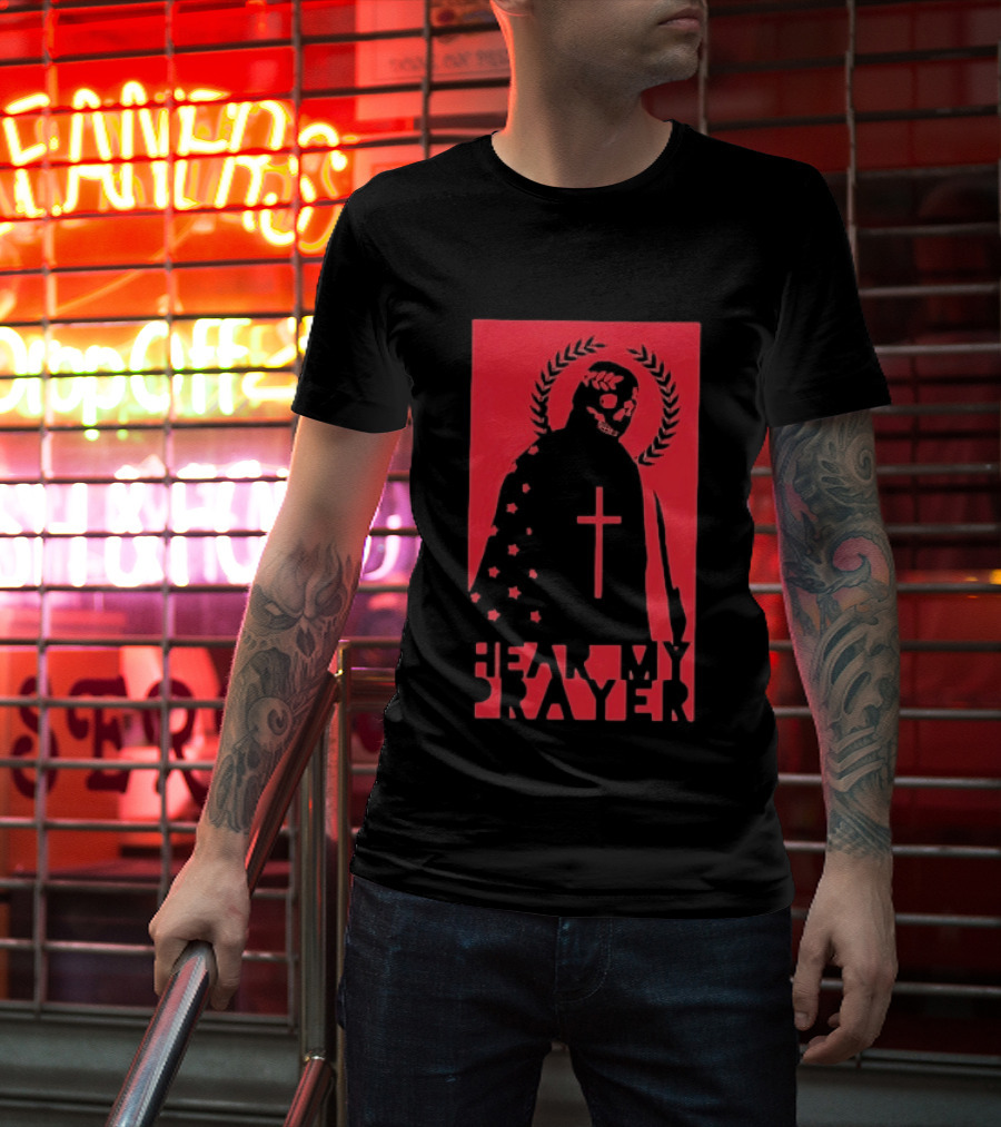Hear My Prayer Skull Reaper Cross Halo Laural Wreath T-Shirt