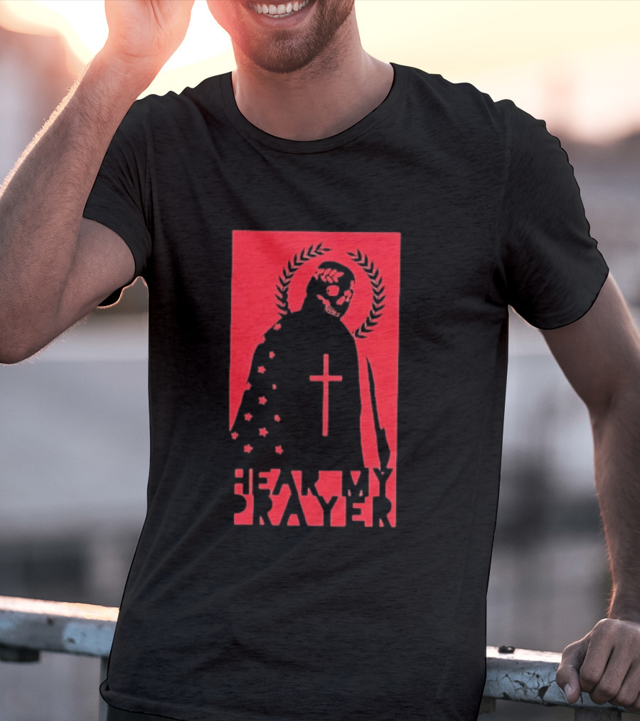 Hear My Prayer Skull Reaper Cross Halo Laural Wreath T-Shirt