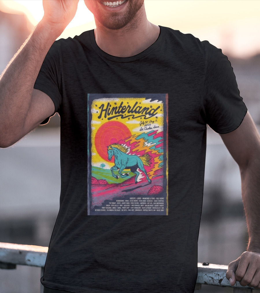 Hinterland Music Festival 2026 St. Charles Iowa July 30 August 2 Lineup Kaleidoscopic Horse T-Shirt