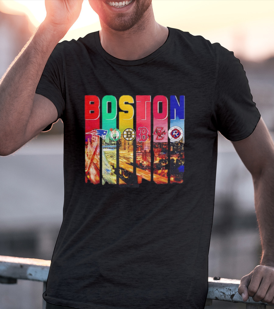 Boston Sports Patriots Celtics Bruins Red Sox BC Revolution Team Logos T-Shirt