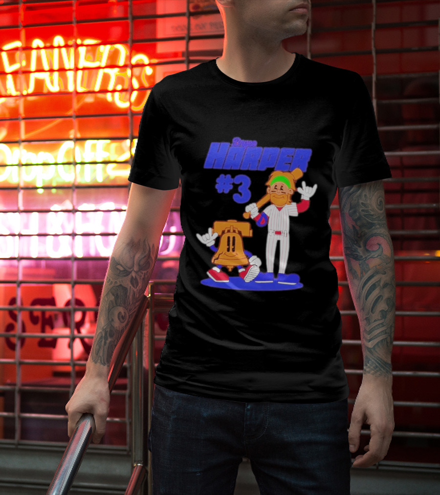 Bryce Harper #3 Philadelphia Phillies Cartoon Player And Liberty Bell T-Shirt