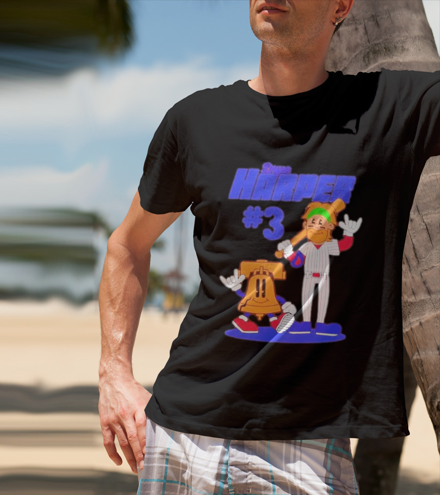 Bryce Harper #3 Philadelphia Phillies Cartoon Player And Liberty Bell T-Shirt