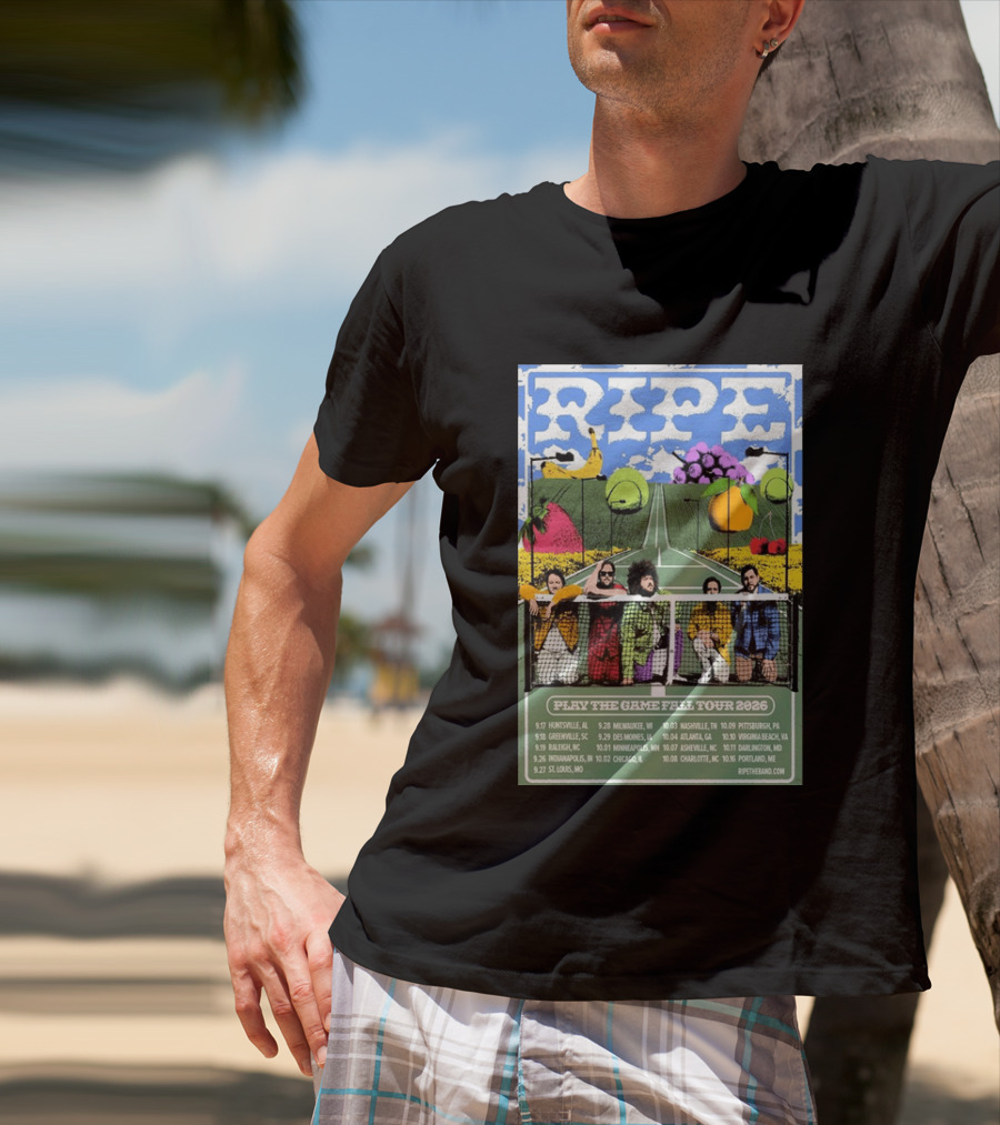Ripe Play The Game Fall Tour 2026 With Fruit And Tennis Court T-Shirt