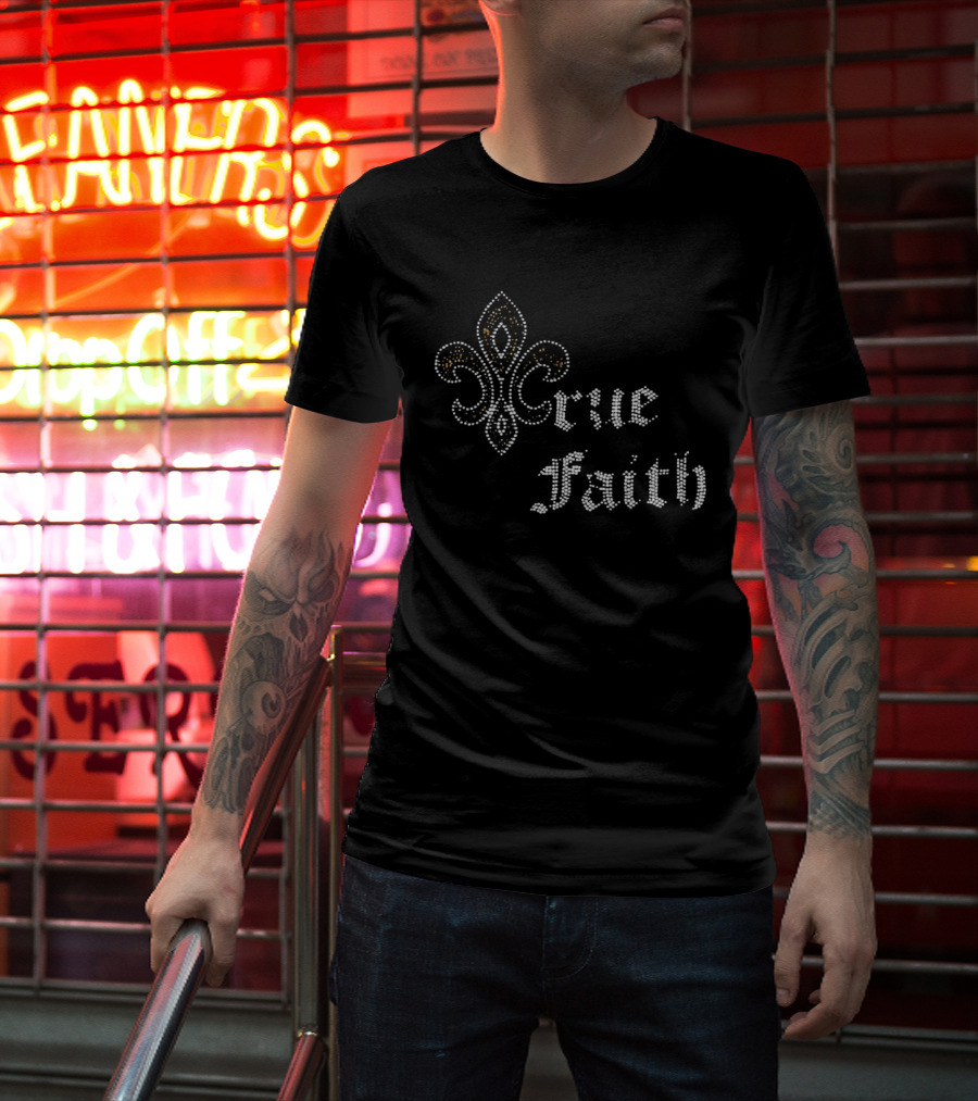 Crue Faith Fleur De Lis Rhinestone Ornament T-Shirt