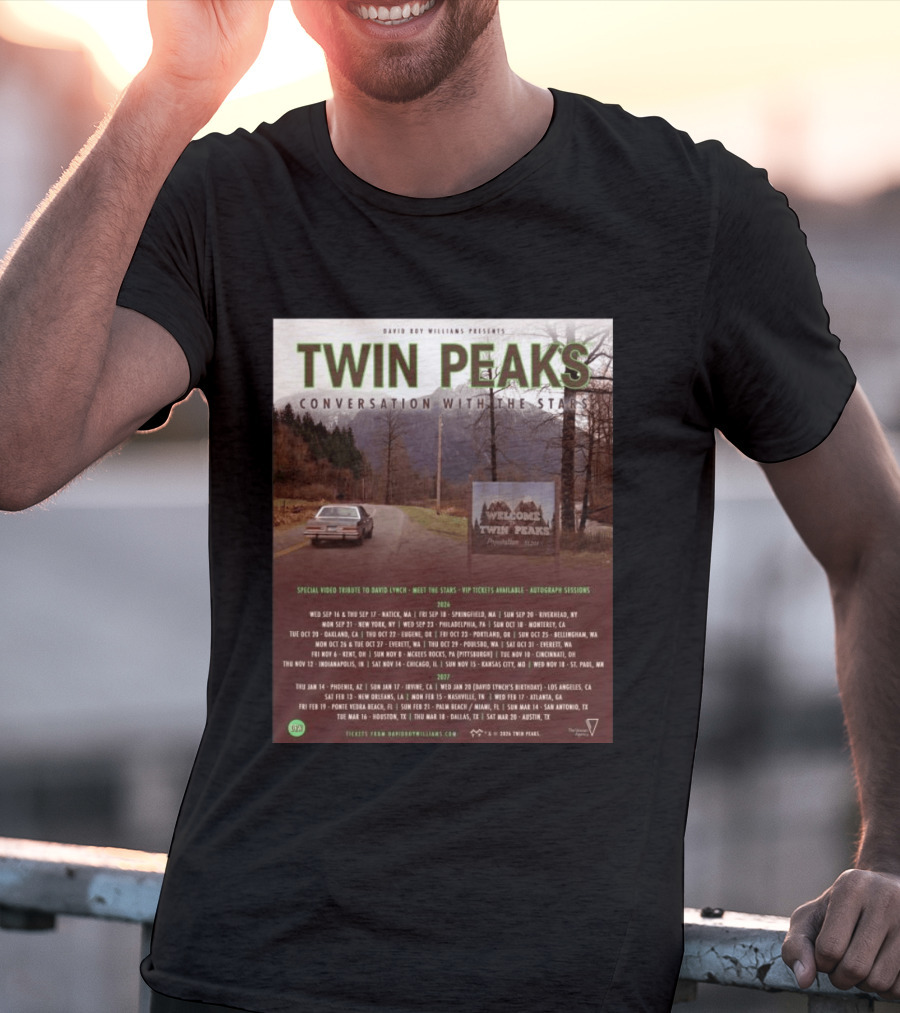 David Roy Williams Presents Twin Peaks Conversation With The Stars Tour Featuring Special Tribute To David Lynch 2023 2024 T-Shirt