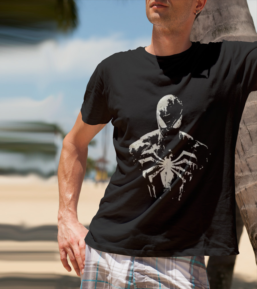 Spider Man Marvel Superhero White Symbol On Black T-Shirt
