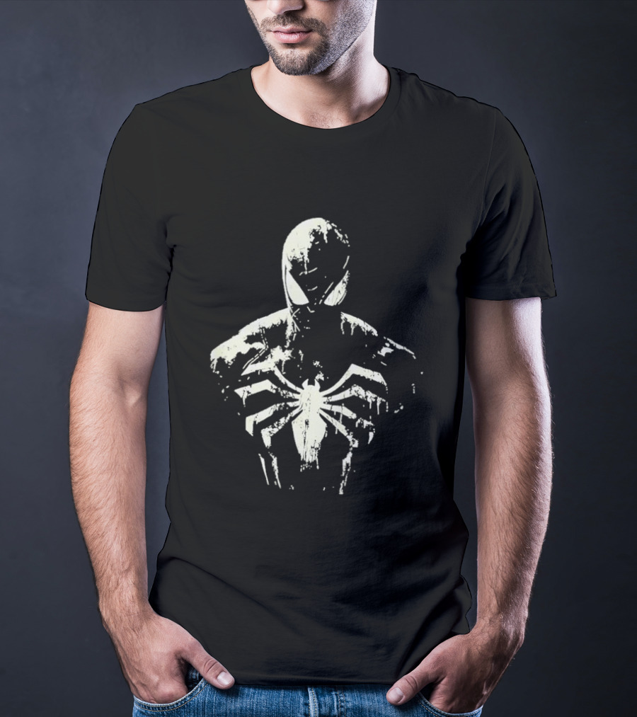 Spider Man Marvel Superhero White Symbol On Black T-Shirt
