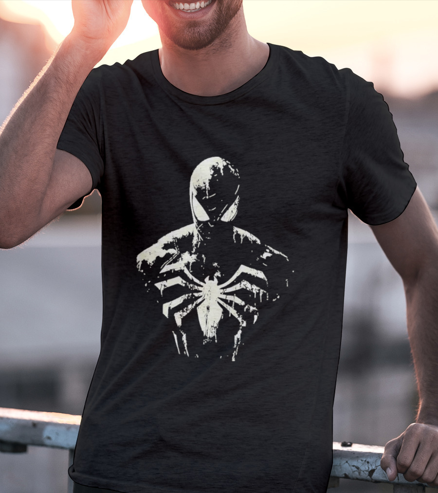Spider Man Marvel Superhero White Symbol On Black T-Shirt