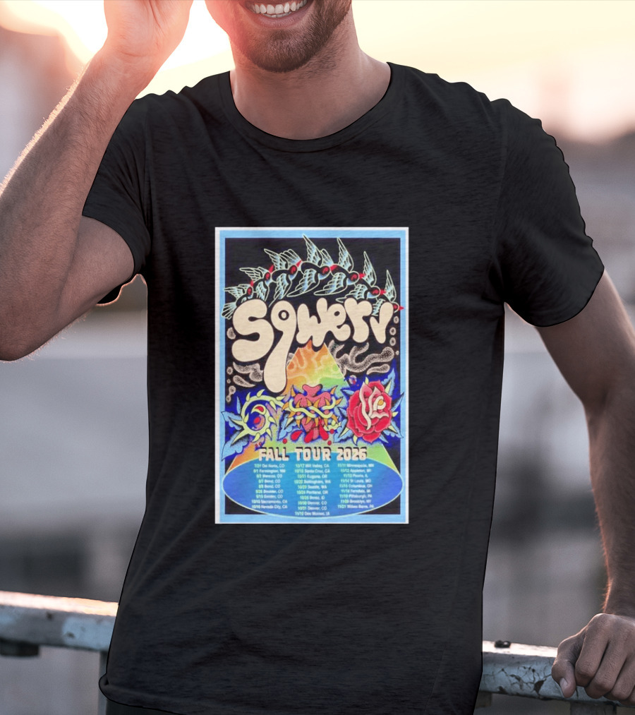 Squeaky Fall Tour 2026 Psychedelic With Rose And Leaf T-Shirt
