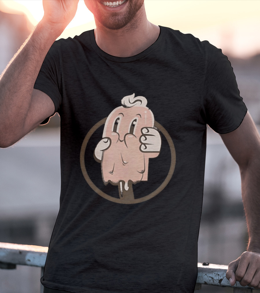 Melting Popsicle Cartoon Character With Circle T-Shirt