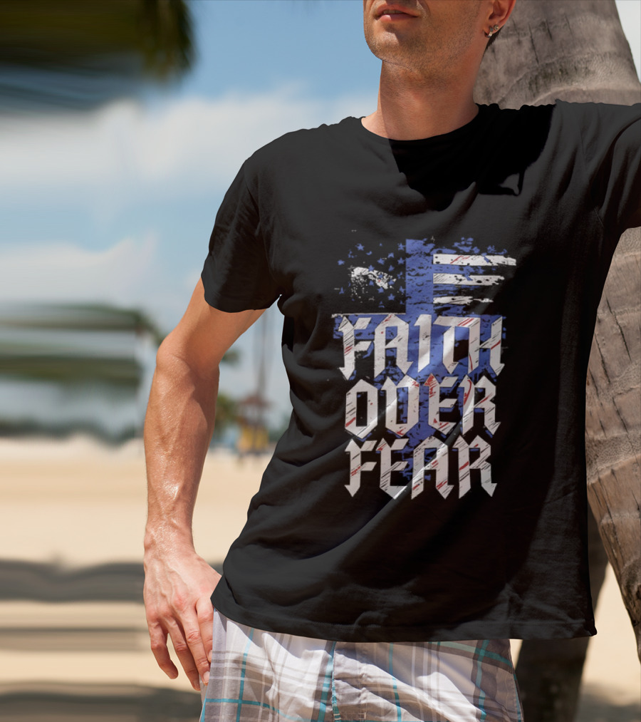 Faith Over Fear Distressed American Flag Cross T-Shirt