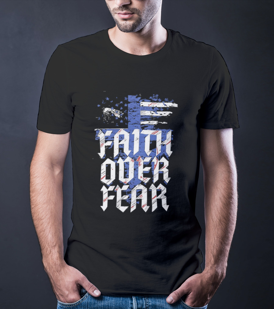 Faith Over Fear Distressed American Flag Cross T-Shirt