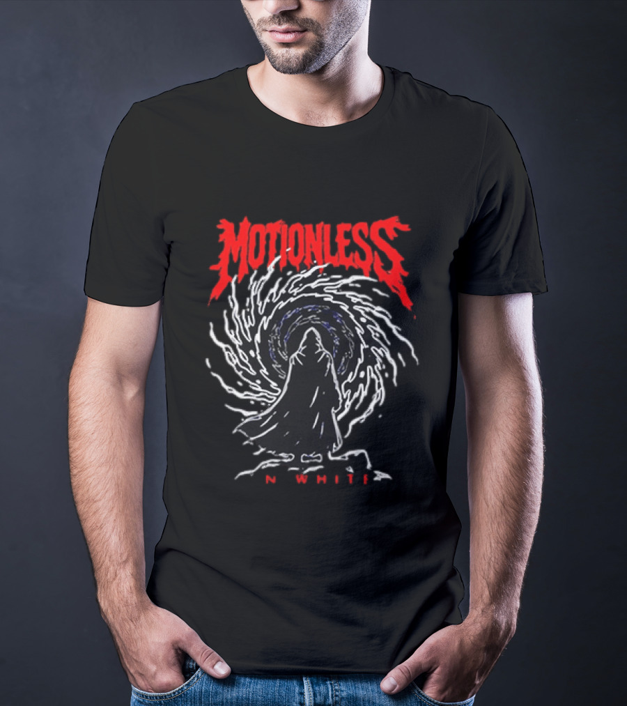 Motionless In White MIW The Sweat And Blood Tour 2026 Be Not Afraid Of The Dark Cloaked Figure Spiral T-Shirt