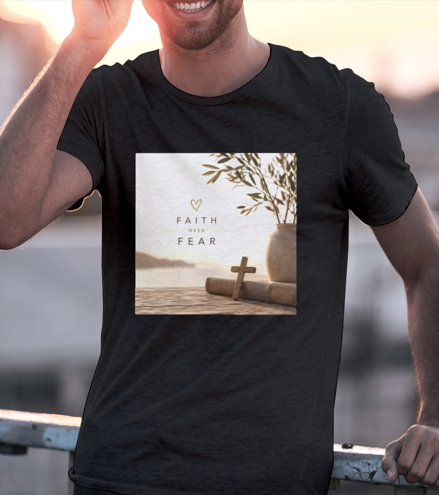 Faith Over Fear Christian Cross Heart With Bible And Olive Branches T-Shirt