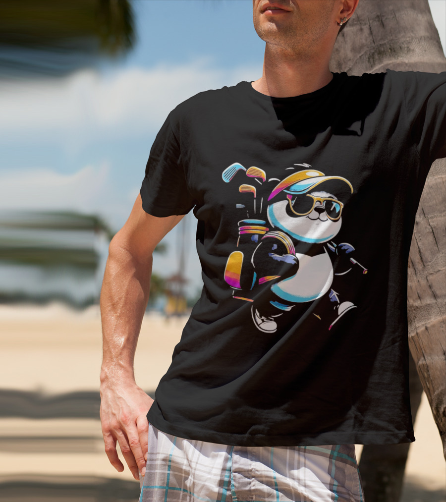 Panda Golfer Sunglasses Golf Bag Vibrant Club T-Shirt