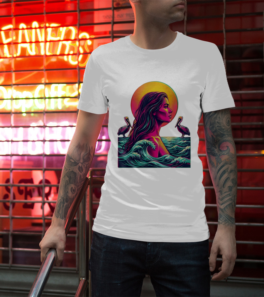 Gulf Coast Sunset Pelican Waves Woman T-Shirt
