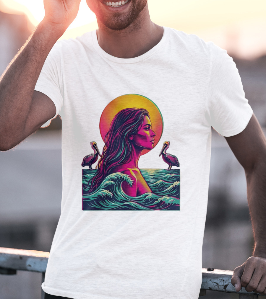 Gulf Coast Sunset Pelican Waves Woman T-Shirt