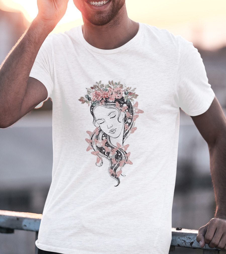 Heavyweight Floral Butterfly Hair T-Shirt