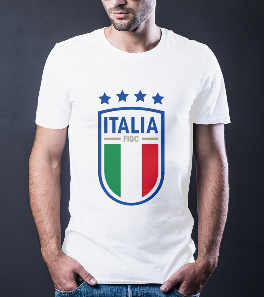 Italia FIGC Emblem Four Stars Badge Green White Red T-Shirt