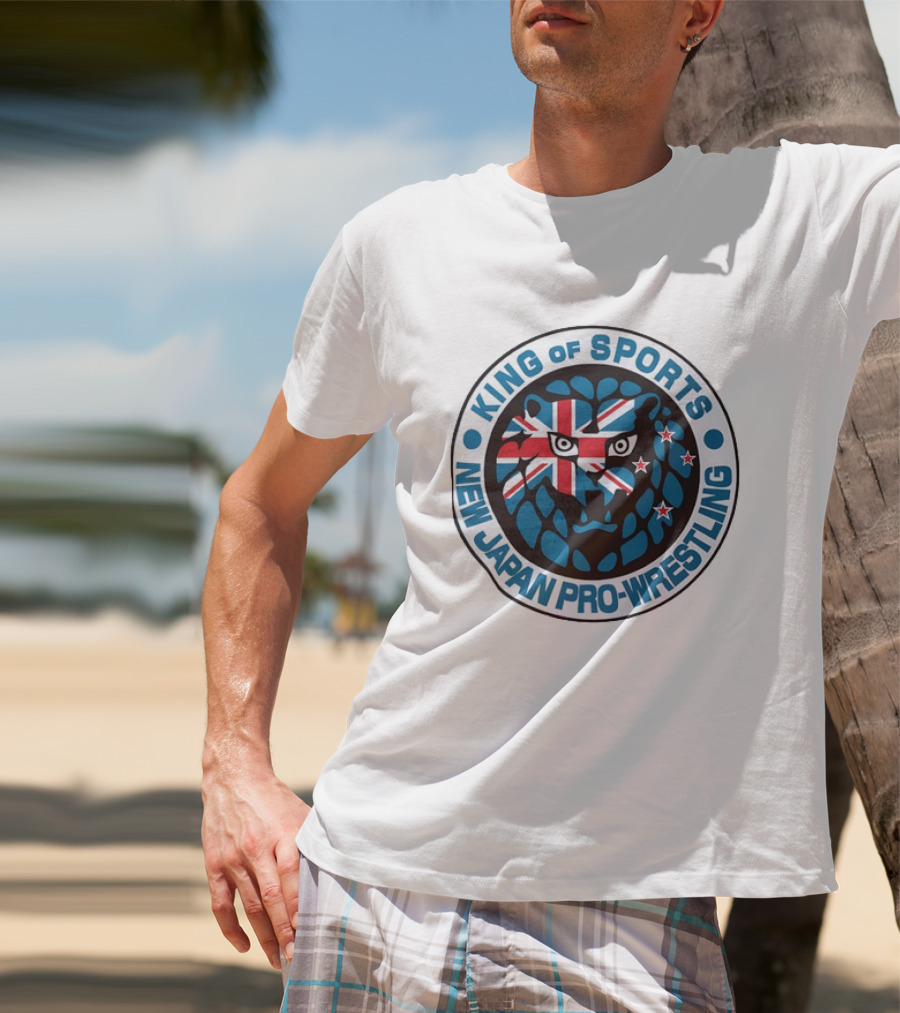 New Japan Pro Wrestling King Of Sports Lion Mark Icon With Union Jack And Stars T-Shirt