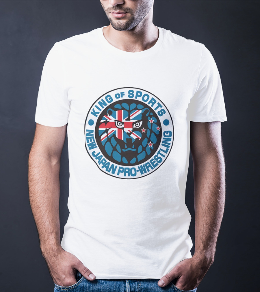 New Japan Pro Wrestling King Of Sports Lion Mark Icon With Union Jack And Stars T-Shirt
