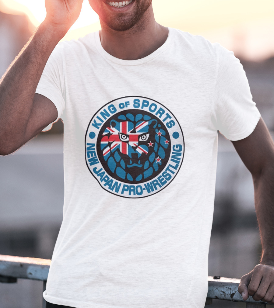New Japan Pro Wrestling King Of Sports Lion Mark Icon With Union Jack And Stars T-Shirt