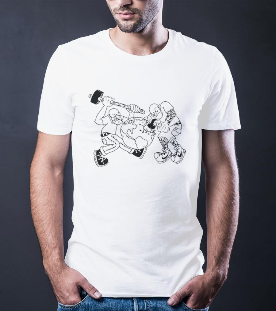 Skinhead Hammering The World Subculture Earth Tattoo T-Shirt